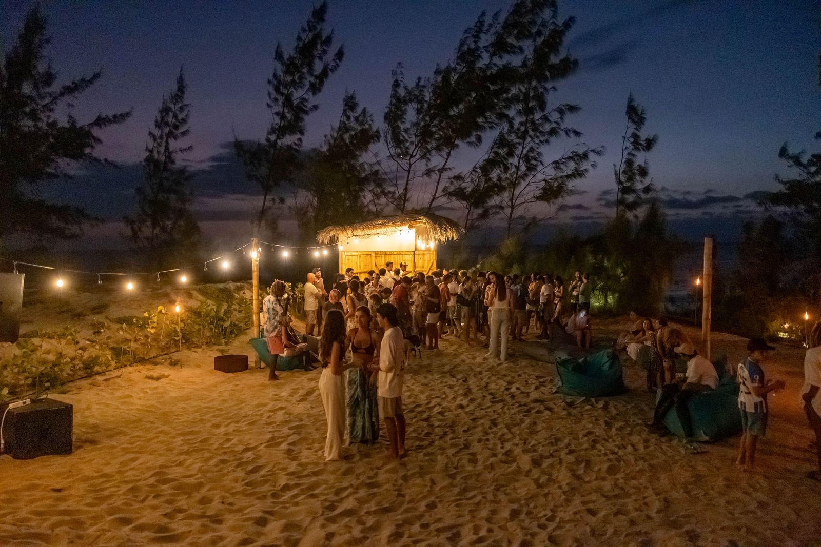 Evening lights at the Eolia beach club
